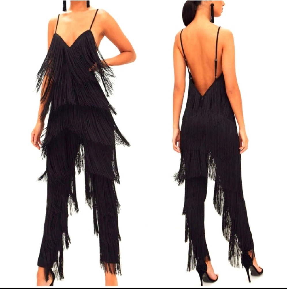 Pretty Little Thing | Black Fringe Jumpsuit | Size 2